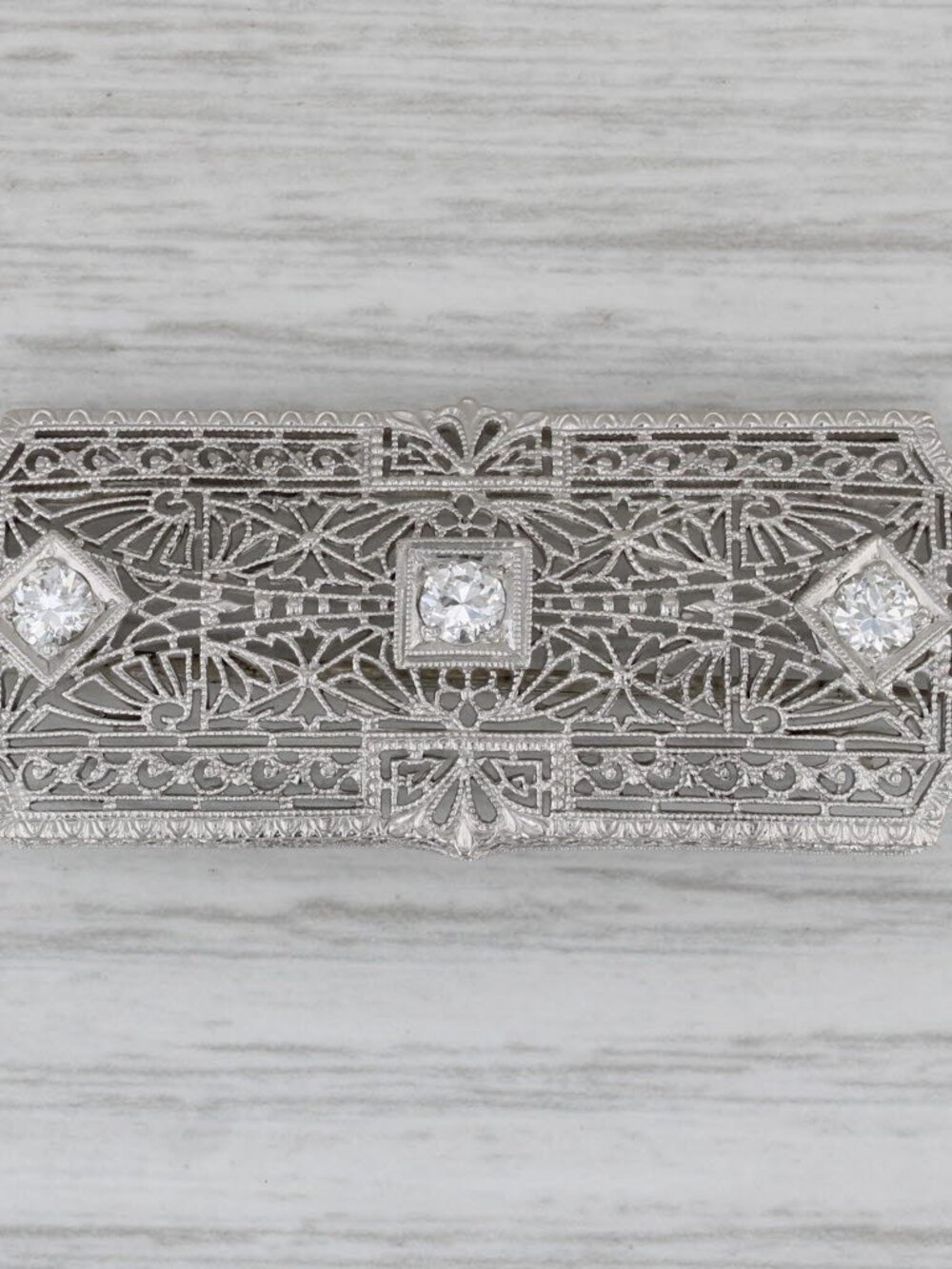 0.41ctw Diamond Filigree Brooch 14k Gold Platinum Vintage Art Deco Pin
